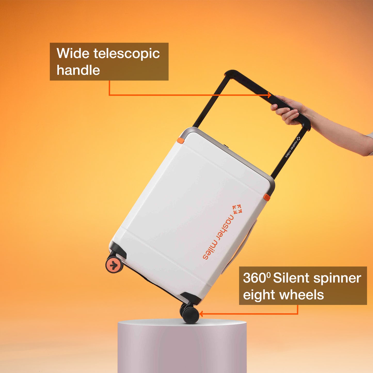 Nasher Miles Oslo TSA Lock Hard-Sided Polycarbonate Wide Telescopic Handle Cabin Luggage White Black 20 inch |55 Trolley Bag