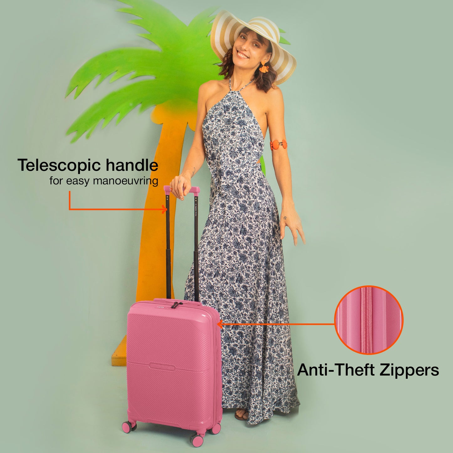 Nasher Miles Hawaii TSA Lock and Anti-Theft Hard-Sided Polypropylene Cabin Luggage Pink 20 inch |55 Trolley Bag | Suitcase