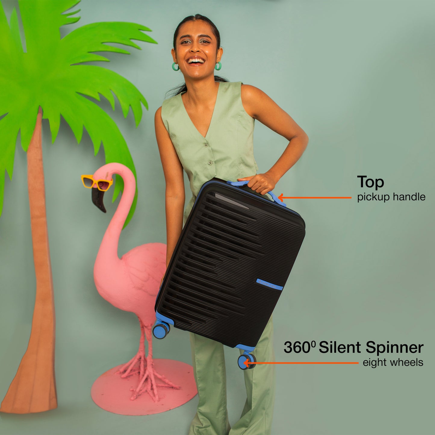 Nasher Miles Havelock TSA Lock and Anti-Theft Hard-Sided Polypropylene Cabin Luggage Black 20 inch |55 Trolley Bag | Suitcase