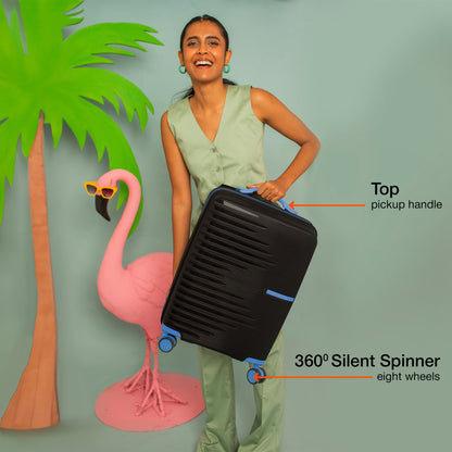 Nasher Miles Havelock TSA Lock and Anti-Theft Hard-Sided Polypropylene Cabin Luggage Black 20 inch |55 Trolley Bag | Suitcase