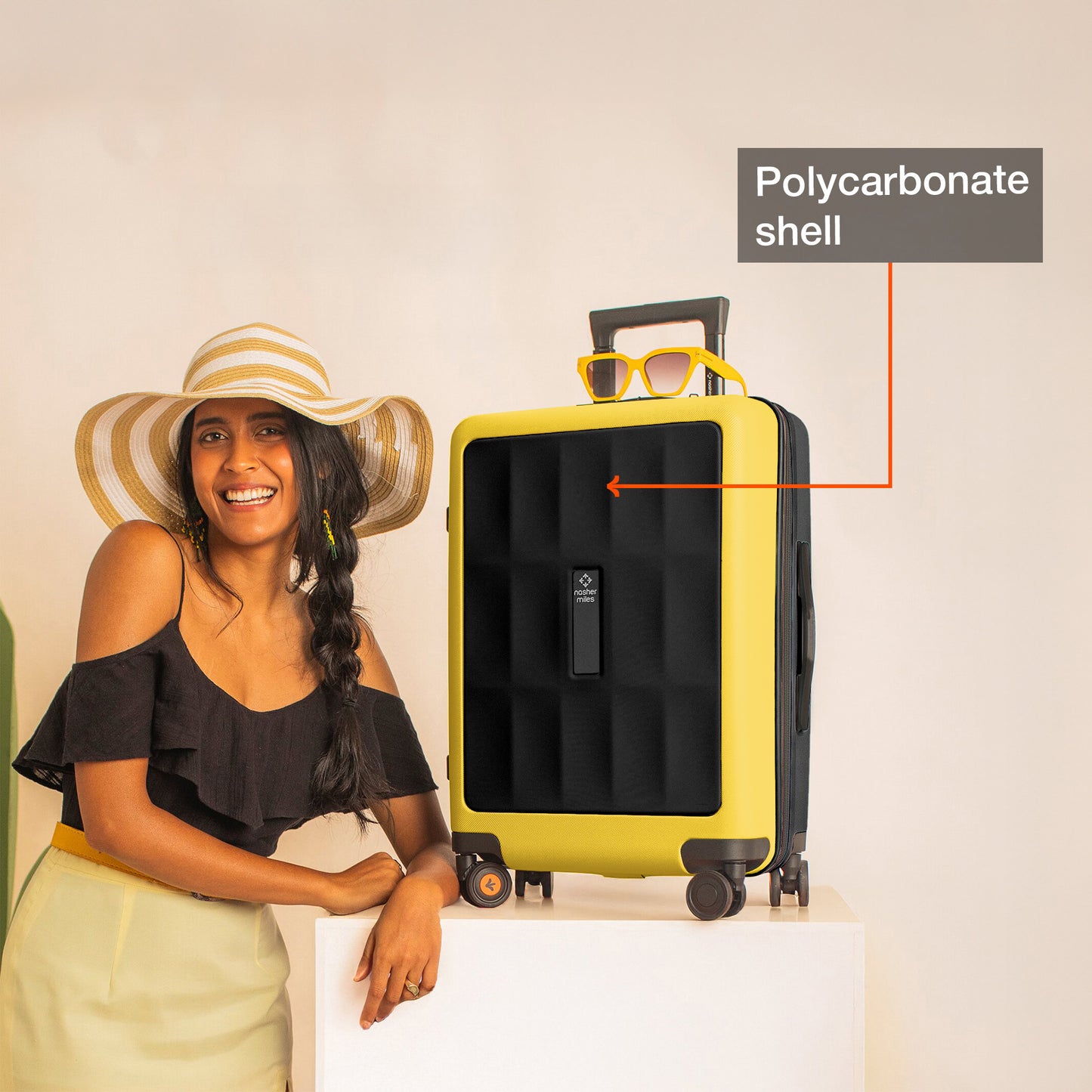 Nasher Miles Zanzibar TSA Lock Hard-Sided Polycarbonate Cabin Luggage Black Yellow 20 inch |55 Trolley Bag| Suitcase