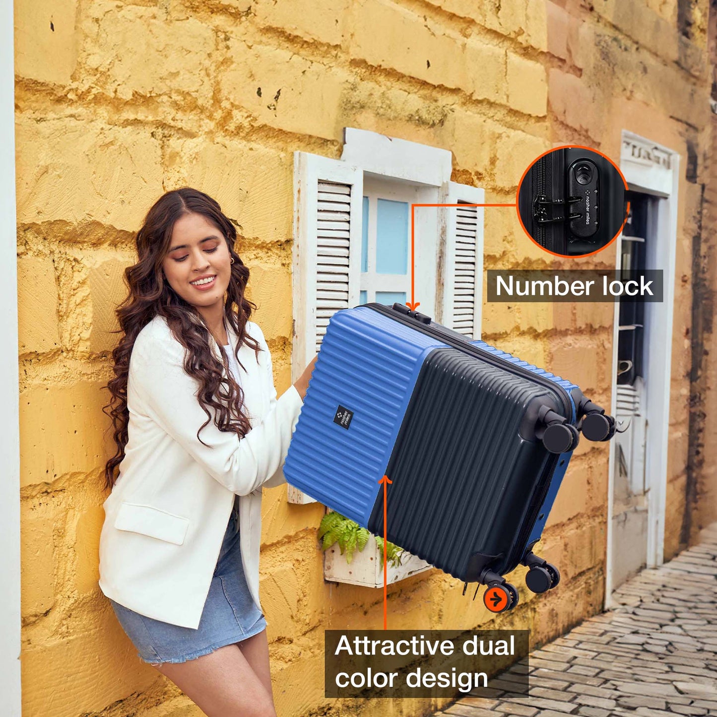 Nasher Miles Istanbul Hard-Sided ABS and PC Cabin Luggage 20 inch | 55cm | 8 Wheels Small Trolley Bag for Travel | Suitcase (Dark Blue)