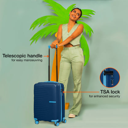 Nasher Miles Havelock TSA Lock and Anti-Theft Hard-Sided Polypropylene Cabin Luggage Blue 20 inch |55 Trolley Bag | Suitcase