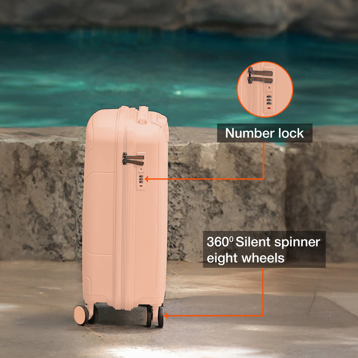 Nasher Miles Coorg Hard-Sided Polypropylene Cabin Luggage Peach 20 inch |55 Trolley Bag