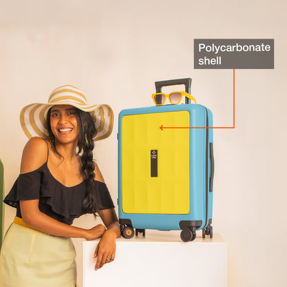 Nasher Miles Zanzibar TSA Lock Hard-Sided Polycarbonate Cabin Luggage Yellow Blue 20 inch |55 Trolley Bag| Suitcase