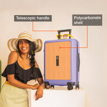 Nasher Miles Zanzibar TSA Lock Hard-Sided Polycarbonate Cabin Luggage Peach Lavender 20 inch |55 Trolley Bag| Suitcase