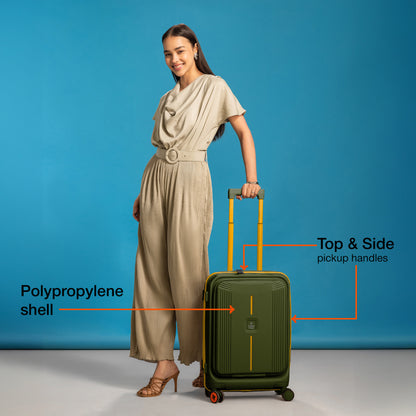 Nasher Miles Alexandria Hard-Sided Polypropylene TSA Lock Cabin Luggage with Laptop Compartment 20 inch | 55cm | 8 Wheels Small Trolley Bag for Travel | Suitcase (Green Yellow)
