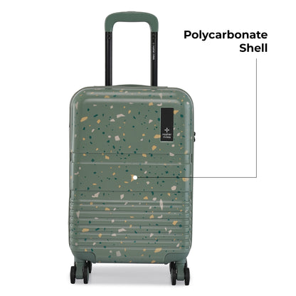 Nasher Miles Venice Hard-Sided Polycarbonate Cabin Terrazzo Printed Luggage 20 inch | 55cm | 8 Wheels Small Trolley Bag for Travel | Suitcase (Green)