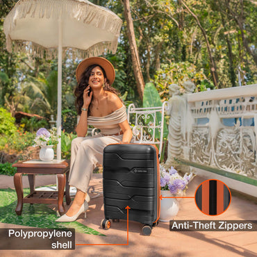 Nasher Miles Cannes Hard-sided Polypropylene Cabin Luggage Black Orange 20 inch | 55 cm Small Trolley bag