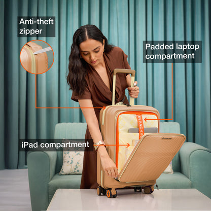 Nasher Miles Capri Hard-Sided Polypropylene Cabin Luggage with Laptop Compartment 20 inch | 55cm | 8 Wheels Small Trolley Bag for Travel | Suitcase (Champagne & RoseGold)