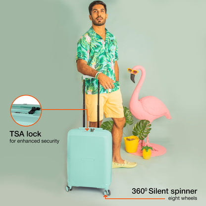 Nasher Miles Hawaii TSA Lock and Anti-Theft Hard-Sided Polypropylene Cabin Luggage Pastel Green 20 inch |55 Trolley Bag | Suitcase