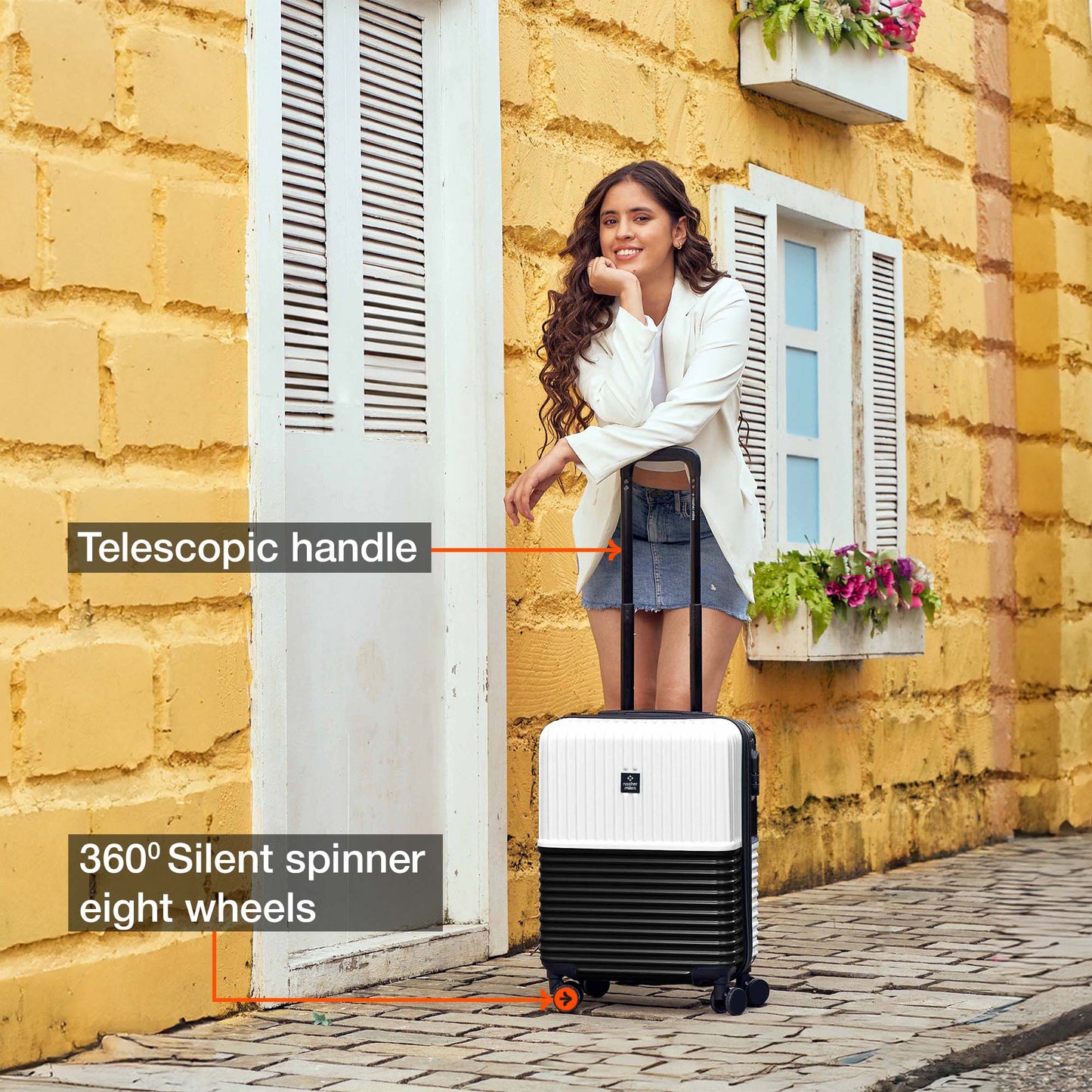 Nasher Miles Istanbul Hard-Sided ABS and PC Cabin Luggage 20 inch | 55cm | 8 Wheels Small Trolley Bag for Travel | Suitcase (Black White)