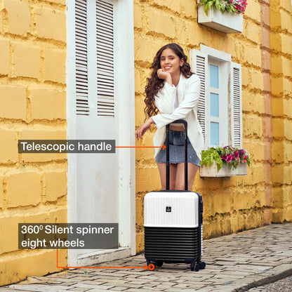 Nasher Miles Istanbul Hard-Sided ABS and PC Cabin Luggage 20 inch | 55cm | 8 Wheels Small Trolley Bag for Travel | Suitcase (Black White)