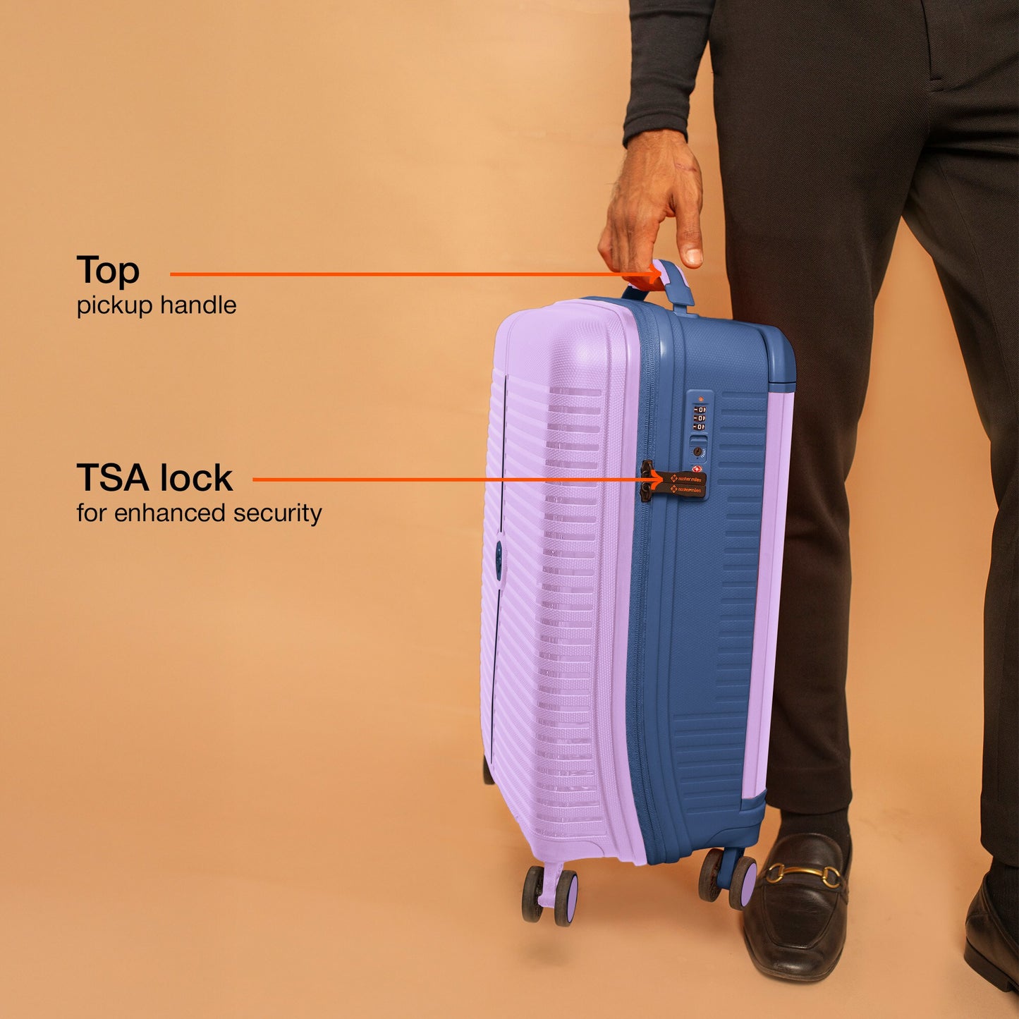 Nasher Miles Dubai TSA Lock Hard-Sided Polypropylene Cabin Luggage 20 inch | 55cm | 8 Wheels Small Trolley Bag for Travel | Suitcase (Lavender Navy Blue)