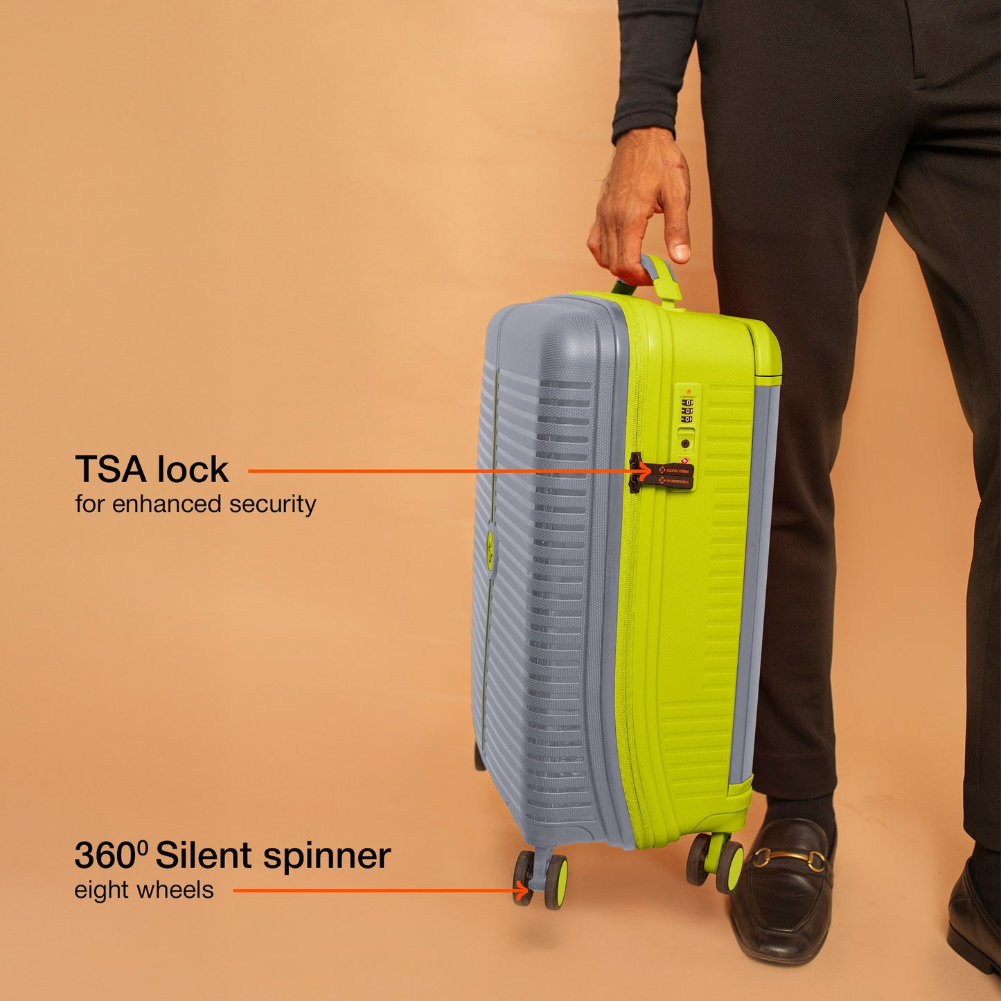 Nasher Miles Dubai TSA Lock Hard-Sided Polypropylene Cabin Luggage 20 inch | 55cm | 8 Wheels Small Trolley Bag for Travel | Suitcase (Grey Green)