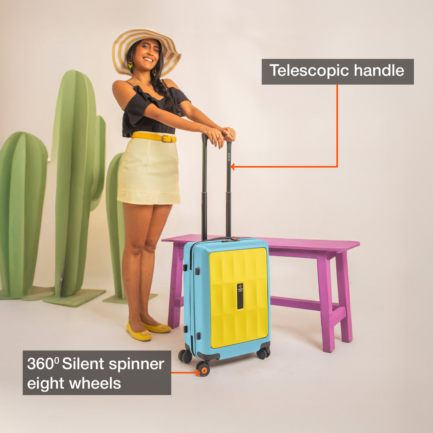 Nasher Miles Zanzibar TSA Lock Hard-Sided Polycarbonate Cabin Luggage Yellow Blue 20 inch |55 Trolley Bag| Suitcase