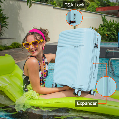 Nasher Miles Krabi Expander Hard-Sided Polypropylene Cabin Luggage Light Blue 20 inch |55 Trolley Bag