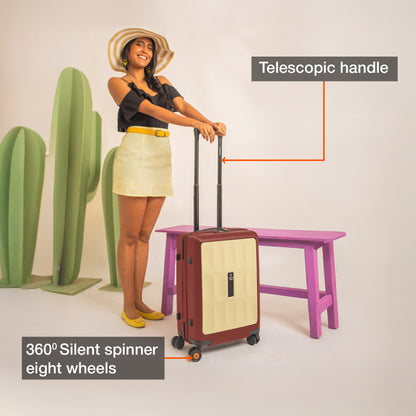 Nasher Miles Zanzibar TSA Lock Hard-Sided Polycarbonate Cabin Luggage Yellow Maroon 20 inch |55 Trolley Bag| Suitcase