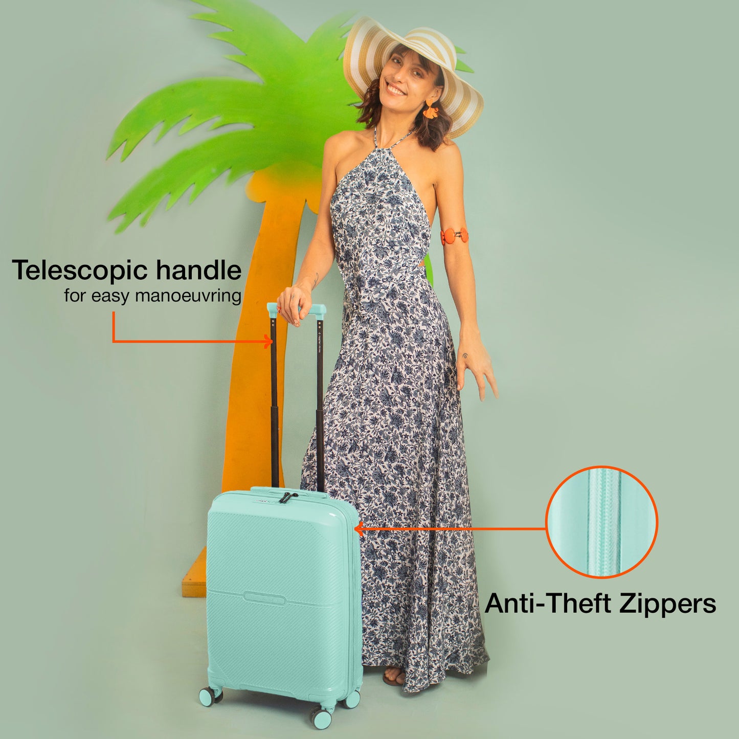 Nasher Miles Hawaii TSA Lock and Anti-Theft Hard-Sided Polypropylene Cabin Luggage Pastel Green 20 inch |55 Trolley Bag | Suitcase