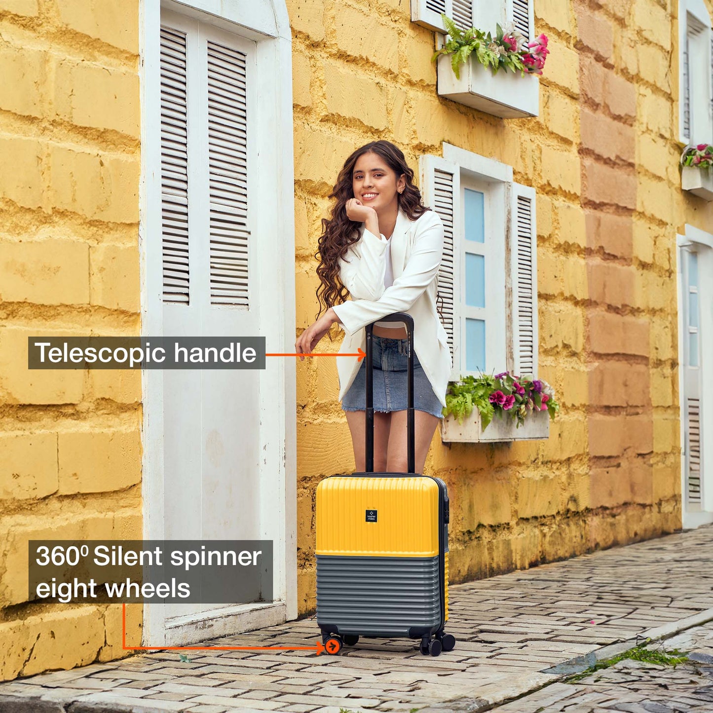 Nasher Miles Istanbul Hard-Sided ABS and PC Cabin Luggage 20 inch | 55cm | 8 Wheels Small Trolley Bag for Travel | Suitcase (Yellow Grey)