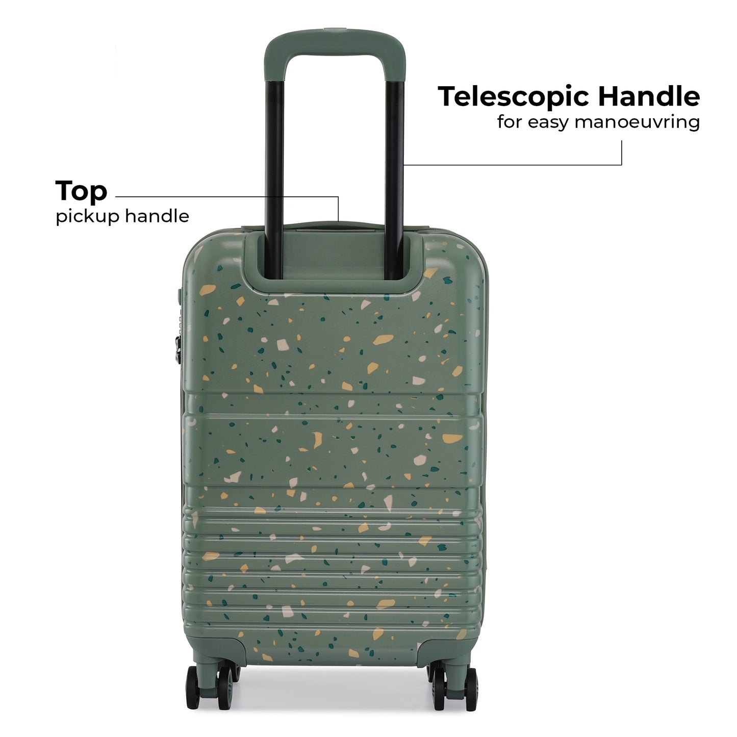 Nasher Miles Venice Hard-Sided Polycarbonate Cabin Terrazzo Printed Luggage 20 inch | 55cm | 8 Wheels Small Trolley Bag for Travel | Suitcase (Green)