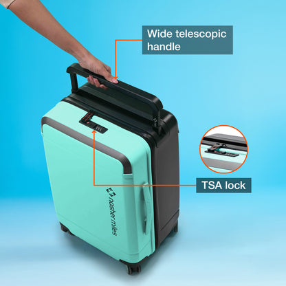Nasher Miles Oslo TSA Lock Hard-Sided Polycarbonate Wide Telescopic Handle Cabin Luggage Patel Green Black 20 inch |55 Trolley Bag | Small Suitcase