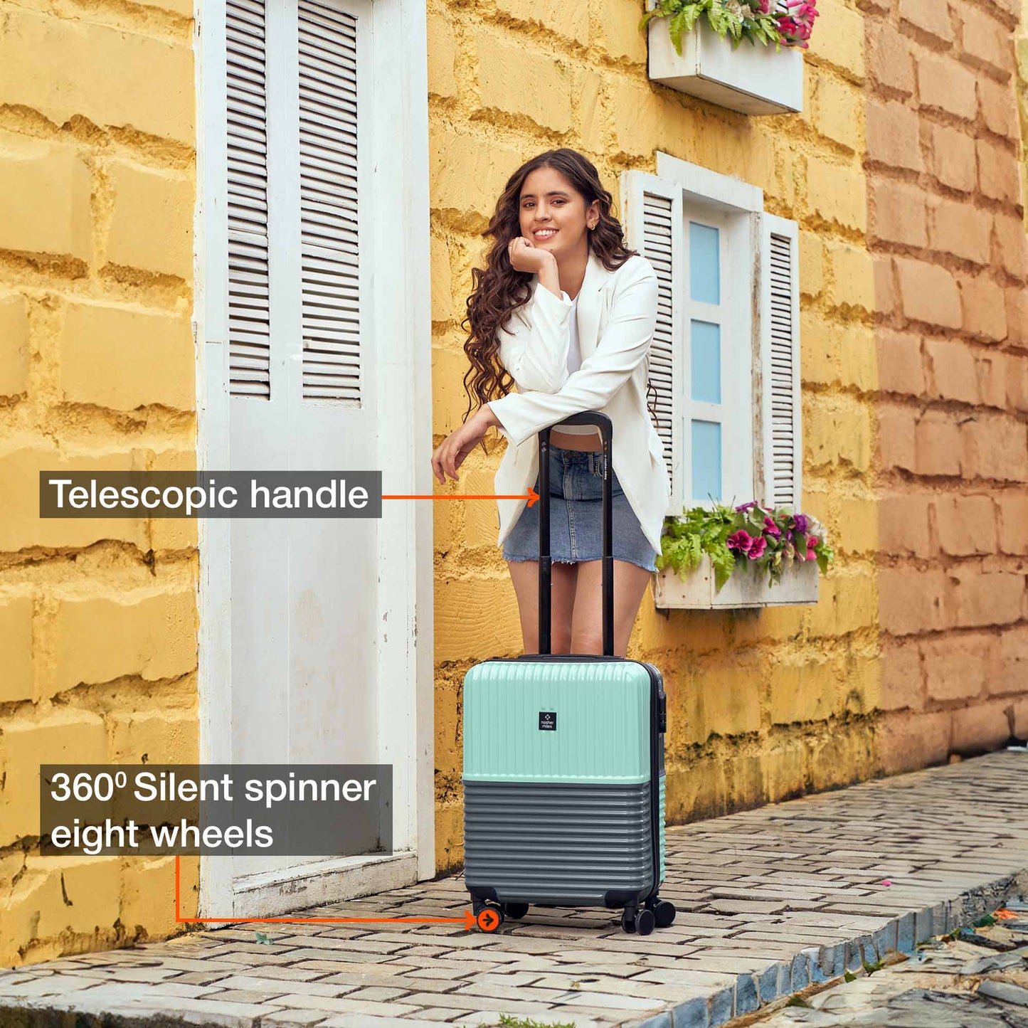 Nasher Miles Istanbul Hard-Sided ABS and PC Cabin Luggage 20 inch | 55cm | 8 Wheels Small Trolley Bag for Travel | Suitcase (Teal Dark Blue)