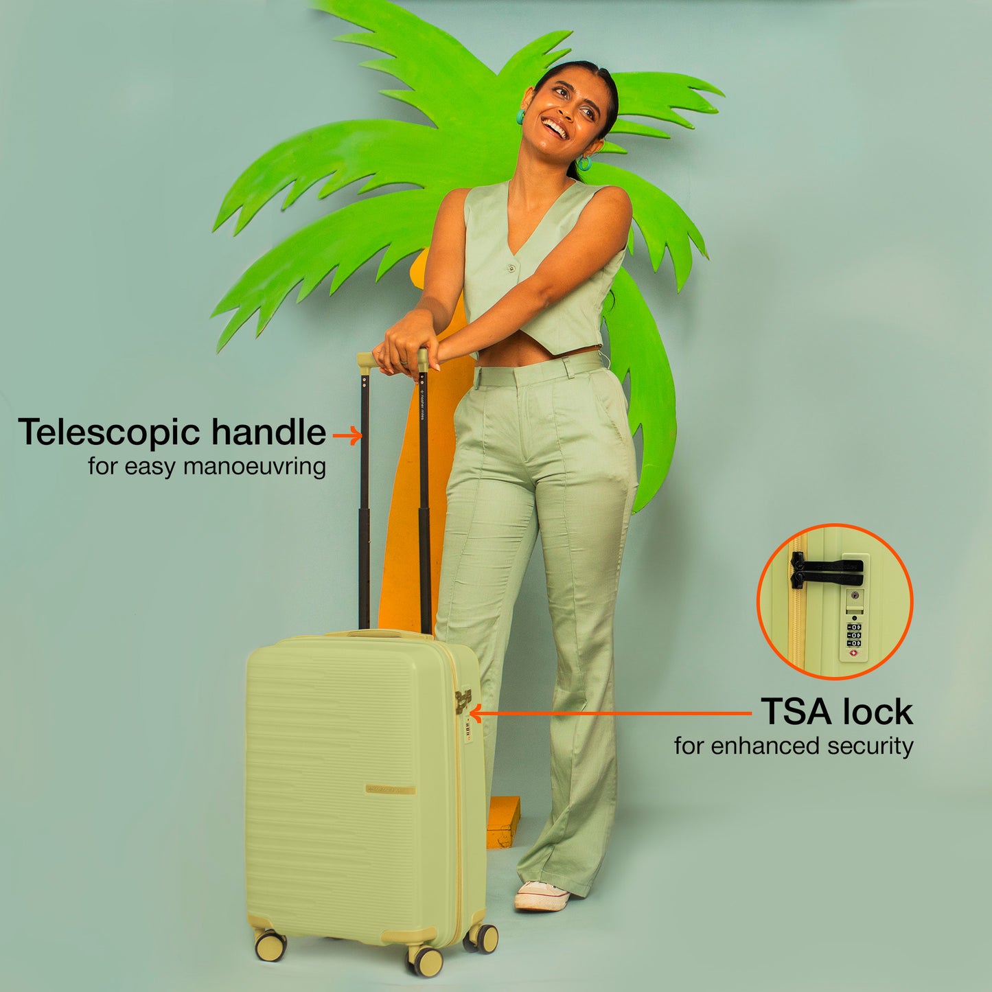 Nasher Miles Havelock TSA Lock and Anti-Theft Hard-Sided Polypropylene Cabin Luggage Green 20 inch |55 Trolley Bag | Suitcase