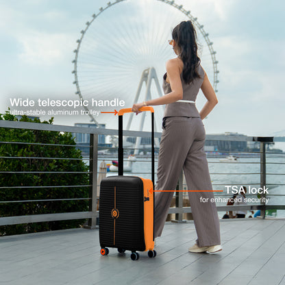 Nasher Miles Dubai TSA Lock Hard-Sided Polypropylene Cabin Luggage 20 inch | 55cm | 8 Wheels Small Trolley Bag for Travel | Suitcase (Black Orange) | Nasher Miles at Broadway