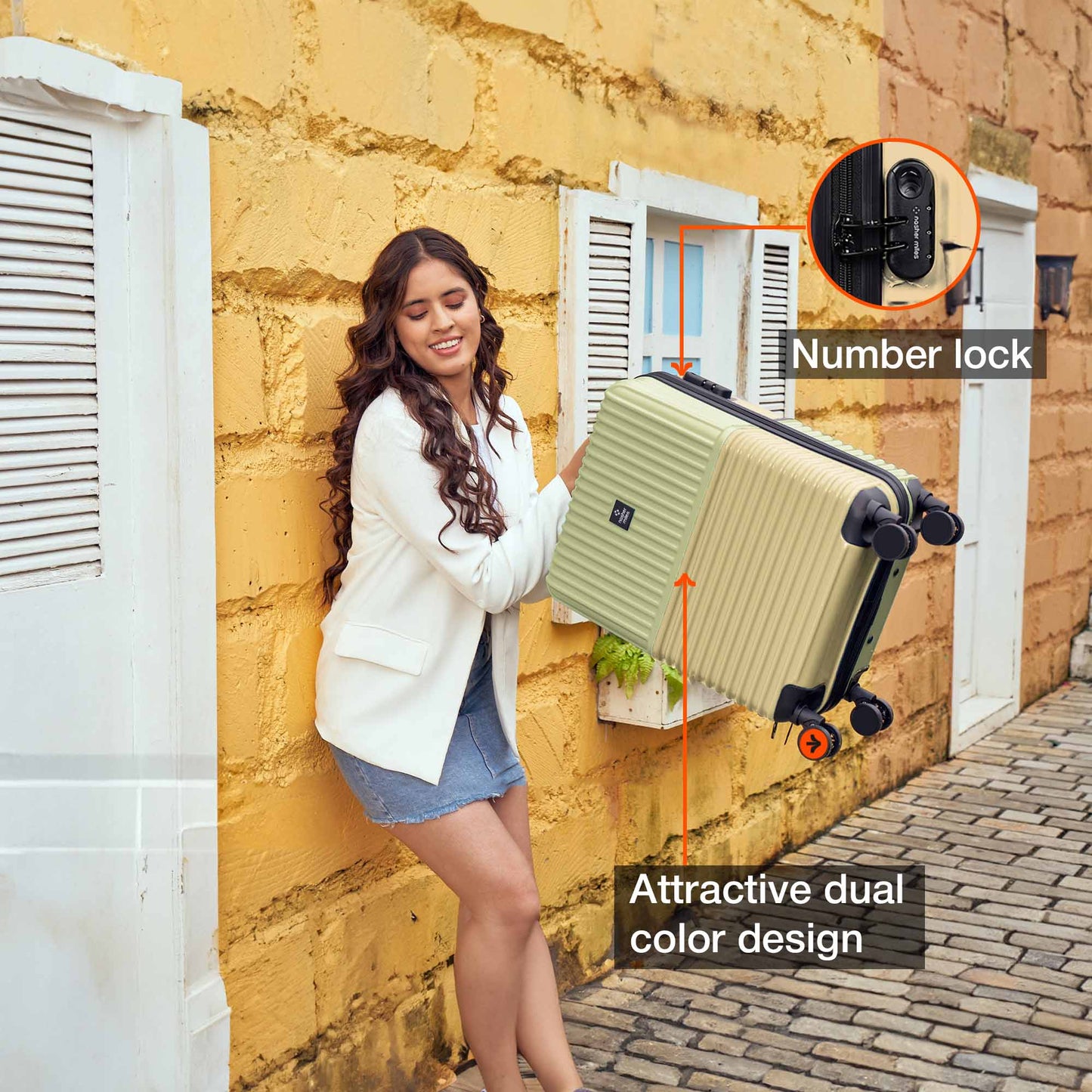 Nasher Miles Istanbul Hard-Sided ABS and PC Cabin Luggage 20 inch | 55cm | 8 Wheels Small Trolley Bag for Travel | Suitcase (Green Yellow)