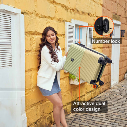 Nasher Miles Istanbul Hard-Sided ABS and PC Cabin Luggage 20 inch | 55cm | 8 Wheels Small Trolley Bag for Travel | Suitcase (Green Yellow)