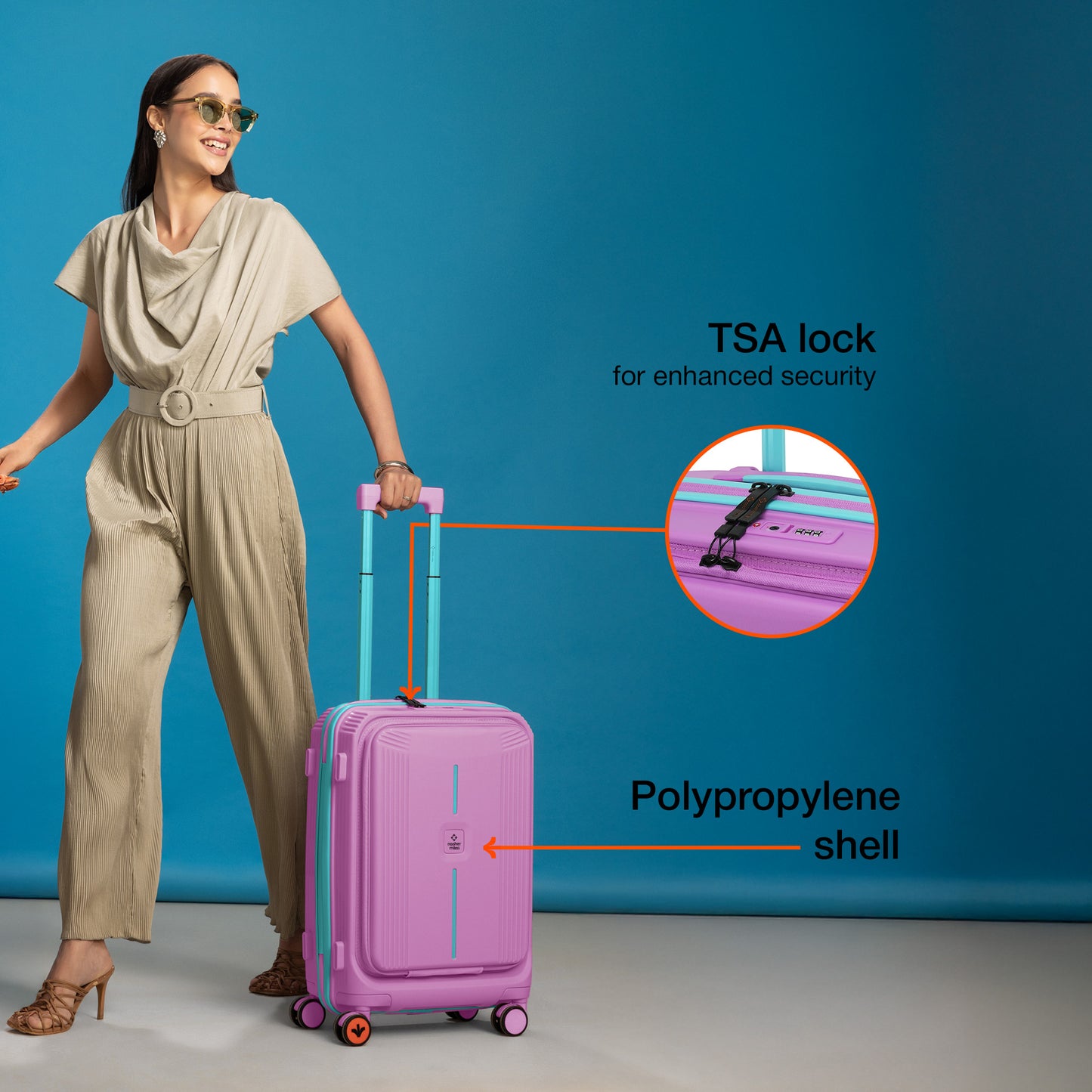 Nasher Miles Alexandria Hard-Sided Polypropylene TSA Lock Cabin Luggage with Laptop Compartment 20 inch | 55cm | 8 Wheels Small Trolley Bag for Travel | Suitcase (Purple Blue)