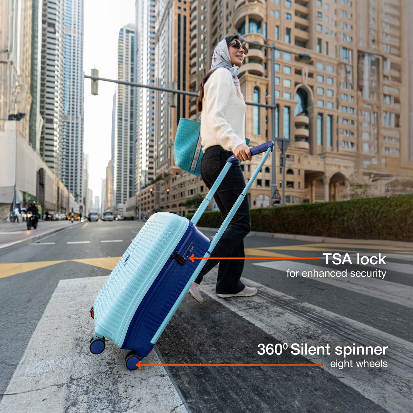 Nasher Miles Dubai TSA Lock Hard-Sided Polypropylene Cabin Luggage 20 inch | 55cm | 8 Wheels Small Trolley Bag for Travel | Suitcase (Green Navy Blue) | Nasher Miles at Broadway