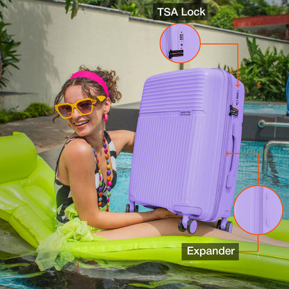 Nasher Miles Krabi Expander Hard-Sided Polypropylene Cabin Luggage Pastel Purple 20 inch |55 Trolley Bag