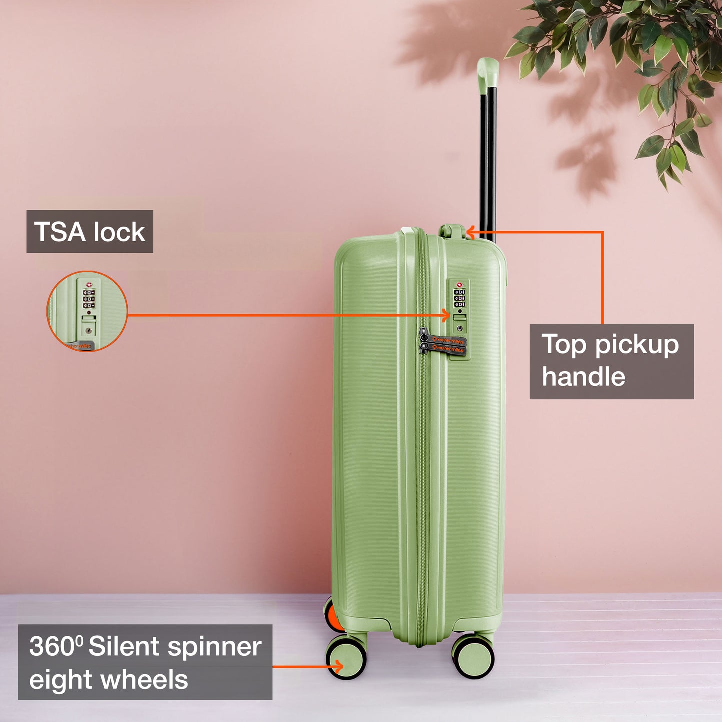 Nasher Miles The Line Hard-Sided Polypropylene Cabin Luggage Avacado Green 20 inch |55 Trolley Bag