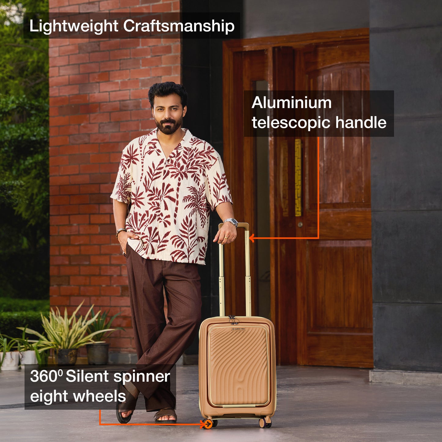 Nasher Miles Capri Hard-Sided Polypropylene Cabin Luggage with Laptop Compartment 20 inch | 55cm | 8 Wheels Small Trolley Bag for Travel | Suitcase (Champagne & RoseGold)