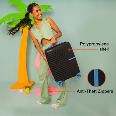 Nasher Miles Havelock TSA Lock and Anti-Theft Hard-Sided Polypropylene Cabin Luggage Black 20 inch |55 Trolley Bag | Suitcase