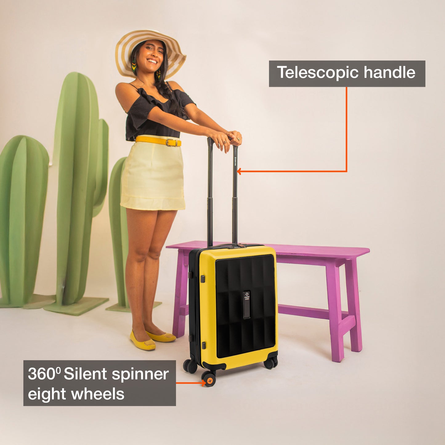 Nasher Miles Zanzibar TSA Lock Hard-Sided Polycarbonate Cabin Luggage Black Yellow 20 inch |55 Trolley Bag| Suitcase