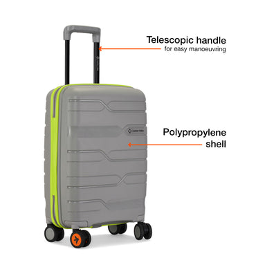Nasher Miles Cannes Hard-sided Polypropylene Cabin Luggage Grey Neon Green 20 inch | 55 cm Small Trolley bag