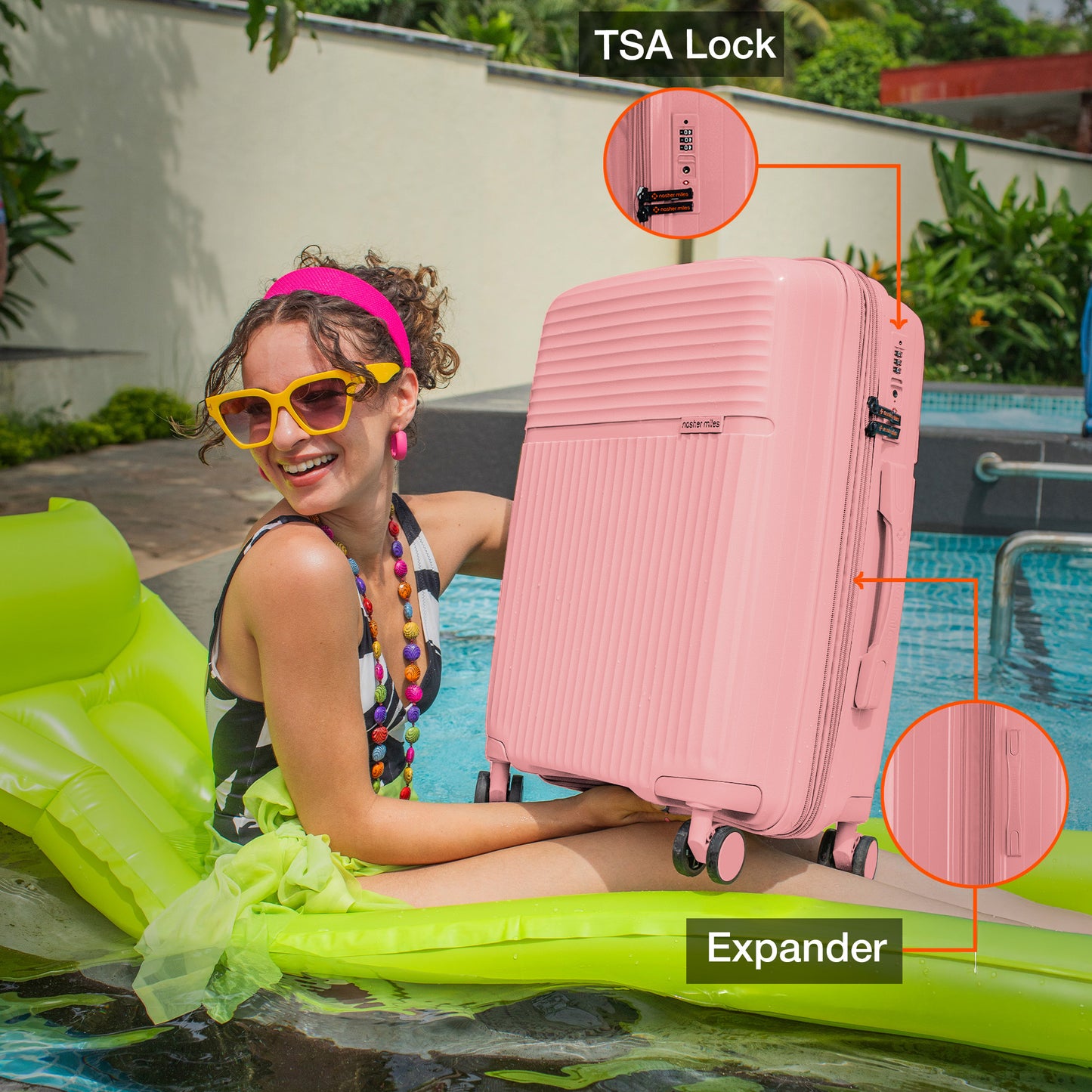 Nasher Miles Krabi Expander Hard-Sided Polypropylene Cabin Luggage Peach 20 inch |55 Trolley Bag