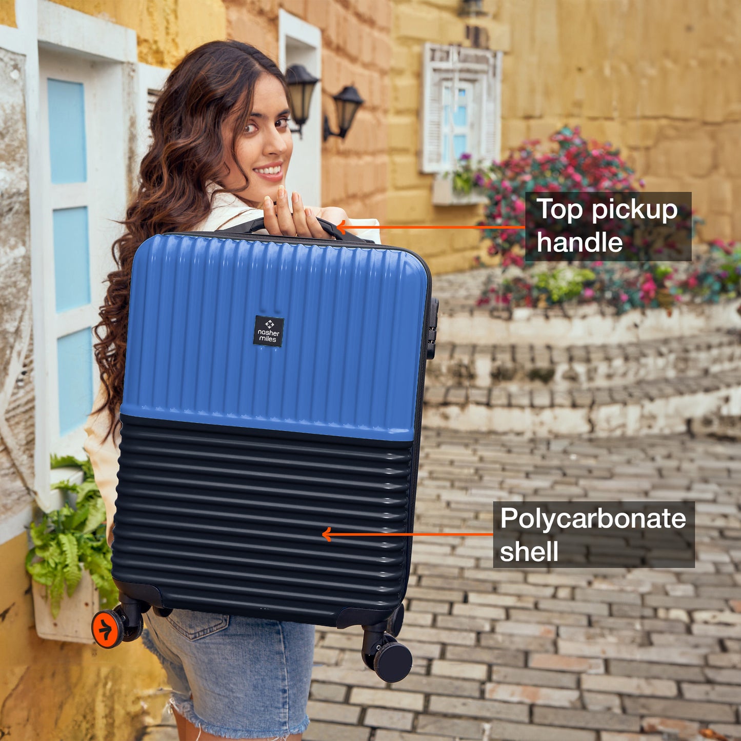 Nasher Miles Istanbul Hard-Sided ABS and PC Cabin Luggage 20 inch | 55cm | 8 Wheels Small Trolley Bag for Travel | Suitcase (Dark Blue)