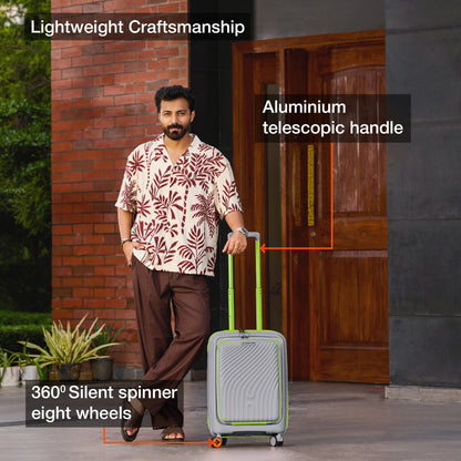 Nasher Miles Capri Hard-Sided Polypropylene Cabin Luggage with Laptop Compartment 20 inch | 55cm | 8 Wheels Small Trolley Bag for Travel | Suitcase (Grey & Green)
