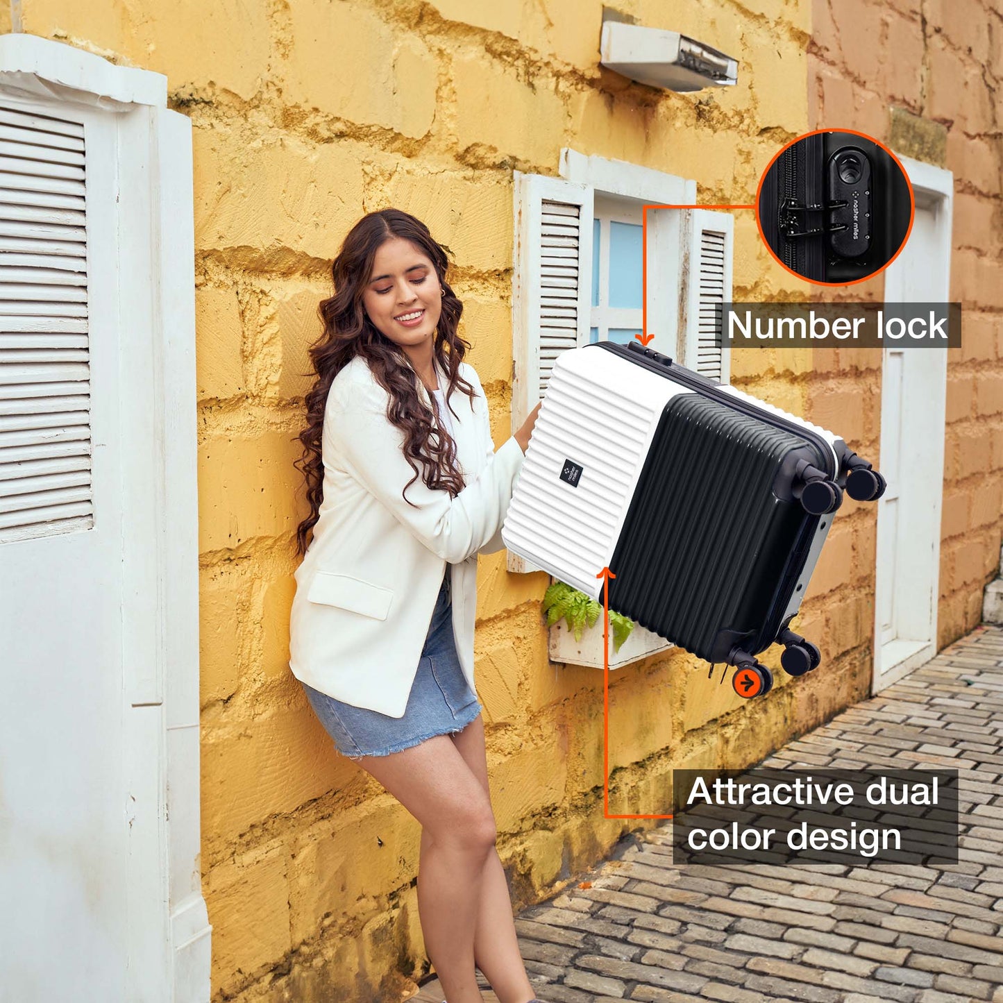 Nasher Miles Istanbul Hard-Sided ABS and PC Cabin Luggage 20 inch | 55cm | 8 Wheels Small Trolley Bag for Travel | Suitcase (Black White)