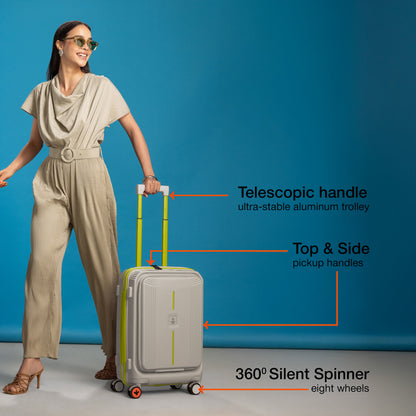 Nasher Miles Alexandria Hard-Sided Polypropylene TSA Lock Cabin Luggage with Laptop Compartment 20 inch | 55cm | 8 Wheels Small Trolley Bag for Travel | Suitcase (Grey Green)