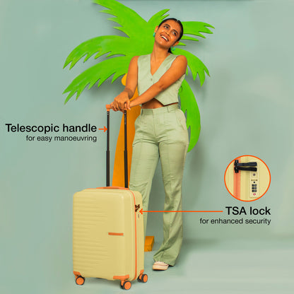 Nasher Miles Havelock TSA Lock and Anti-Theft Hard-Sided Polypropylene Cabin Luggage Cream 20 inch |55 Trolley Bag | Suitcase