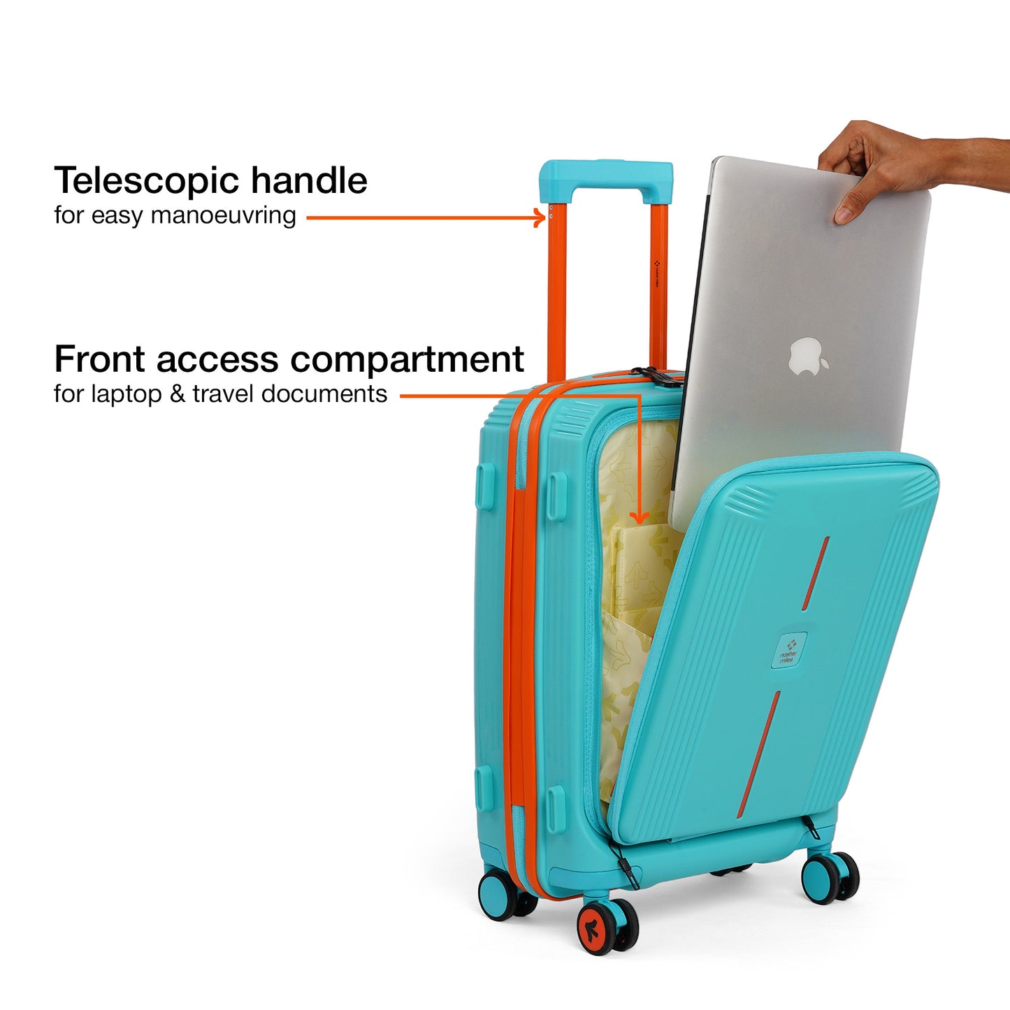 Nasher Miles Alexandria Hard-Sided Polypropylene TSA Lock Cabin Luggage with Laptop Compartment 20 inch | 55cm | 8 Wheels Small Trolley Bag for Travel | Suitcase (Teal Peach)