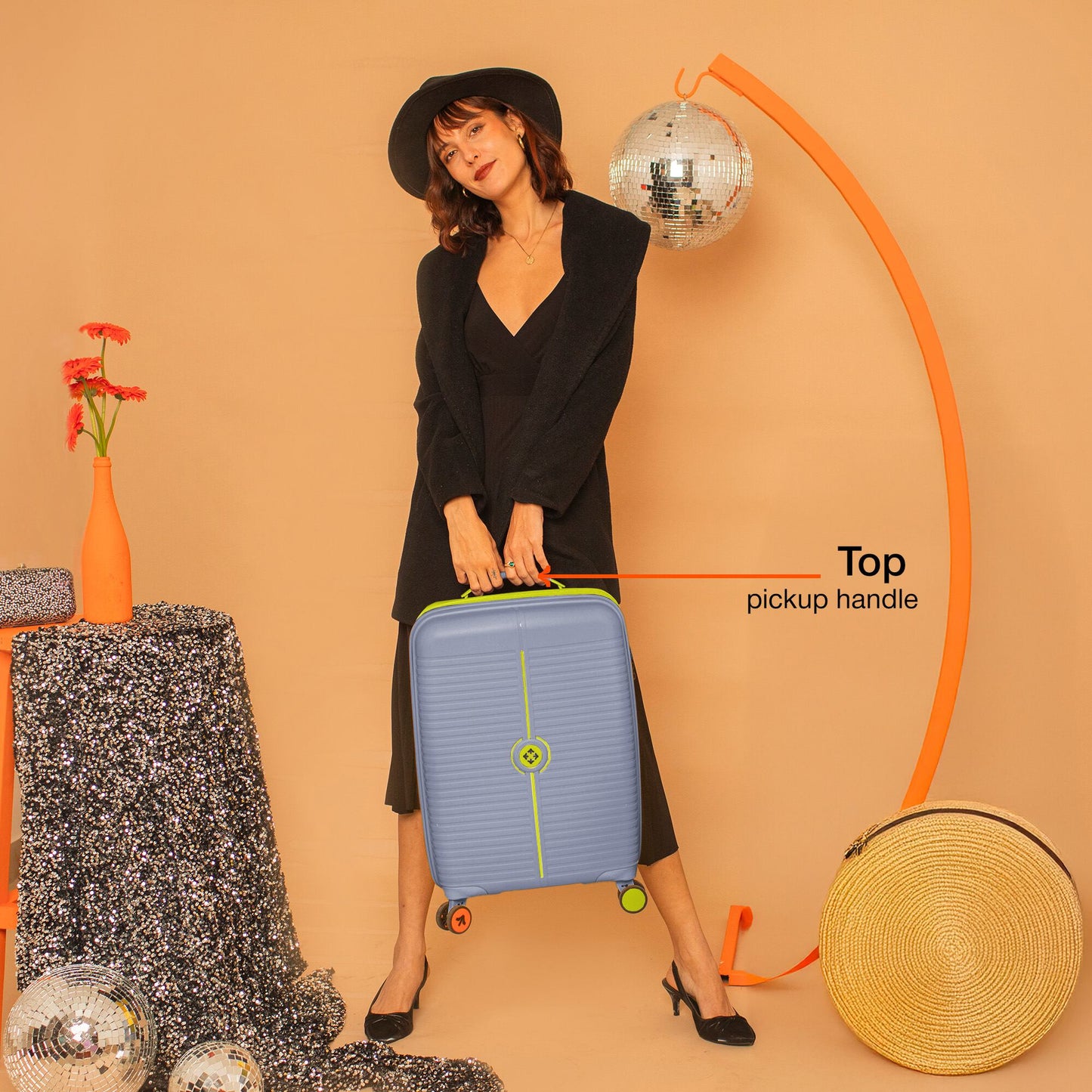 Nasher Miles Dubai TSA Lock Hard-Sided Polypropylene Cabin Luggage 20 inch | 55cm | 8 Wheels Small Trolley Bag for Travel | Suitcase (Grey Green)