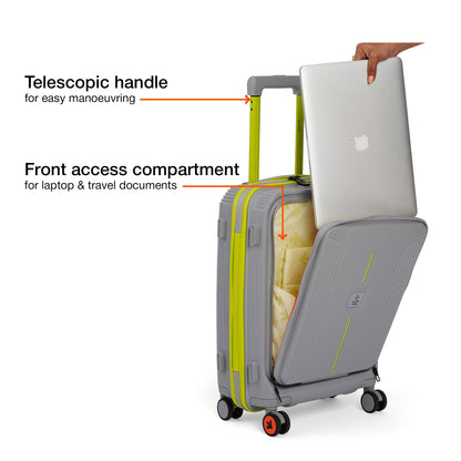 Nasher Miles Alexandria Hard-Sided Polypropylene TSA Lock Cabin Luggage with Laptop Compartment 20 inch | 55cm | 8 Wheels Small Trolley Bag for Travel | Suitcase (Grey Green)