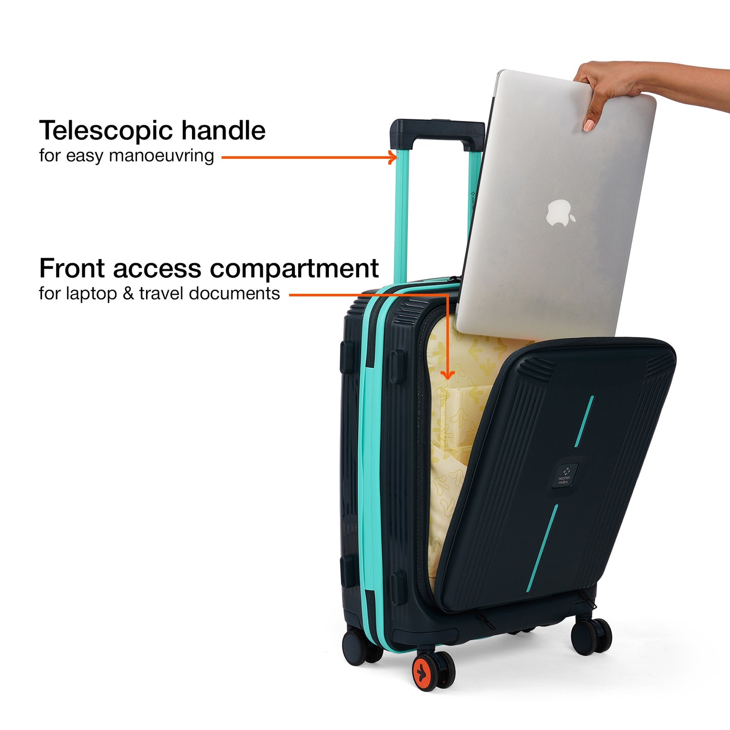 Nasher Miles Alexandria Hard-Sided Polypropylene TSA Lock Cabin Luggage with Laptop Compartment 20 inch | 55cm | 8 Wheels Small Trolley Bag for Travel | Suitcase (Grey Teal)