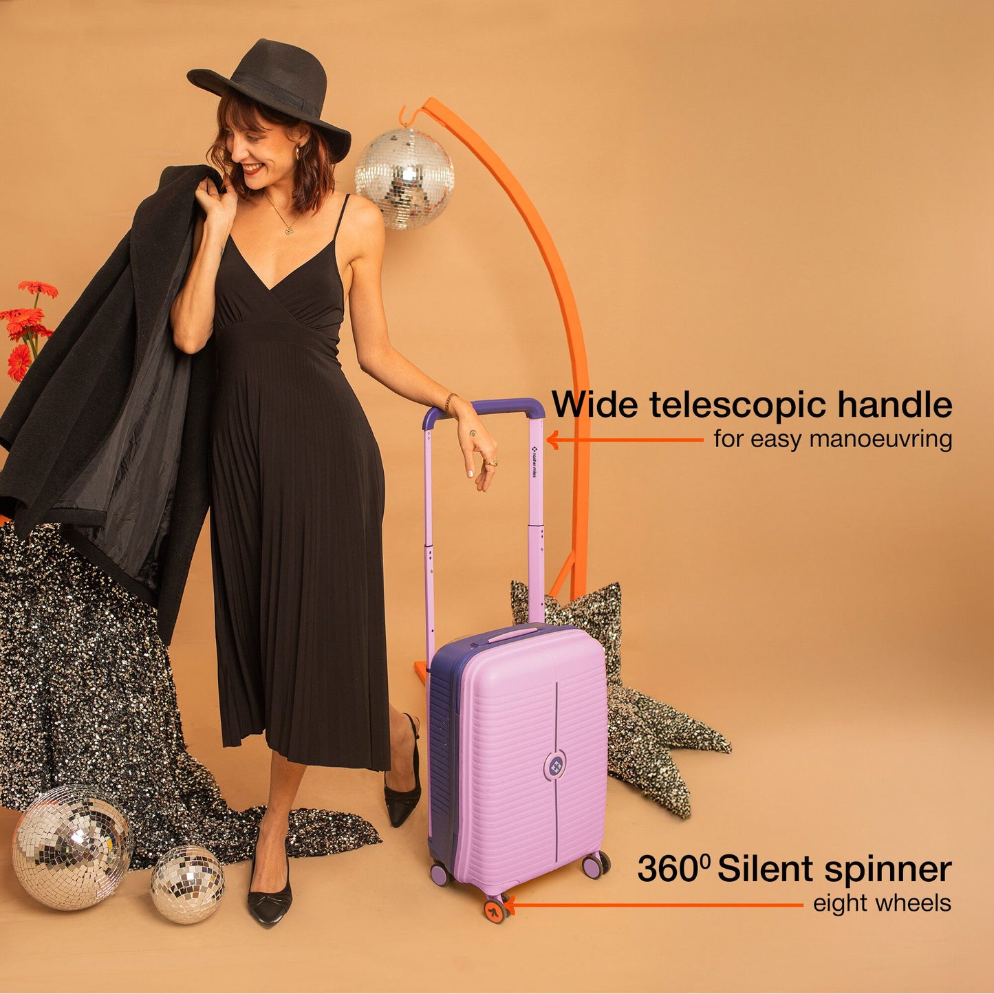 Nasher Miles Dubai TSA Lock Hard-Sided Polypropylene Cabin Luggage 20 inch | 55cm | 8 Wheels Small Trolley Bag for Travel | Suitcase (Lavender Navy Blue)